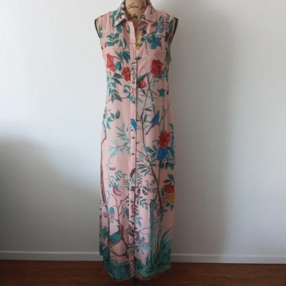 Soft Surroundings Chinoiserie Floral And Birds Maxi Dress - Picture 3 of 12
